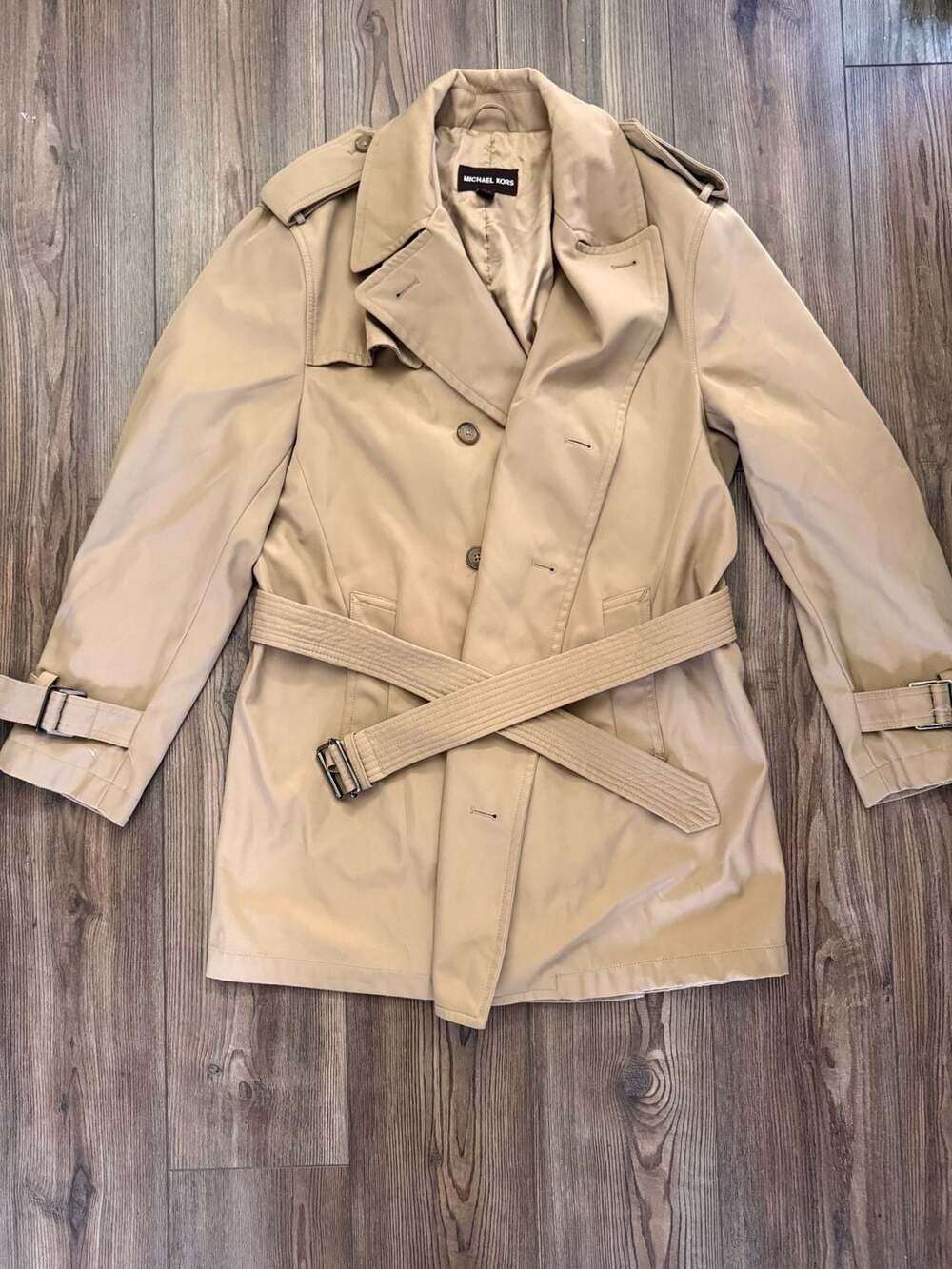 Michael Kors Trench Coat Size 40R Beige Double Breasted Belted